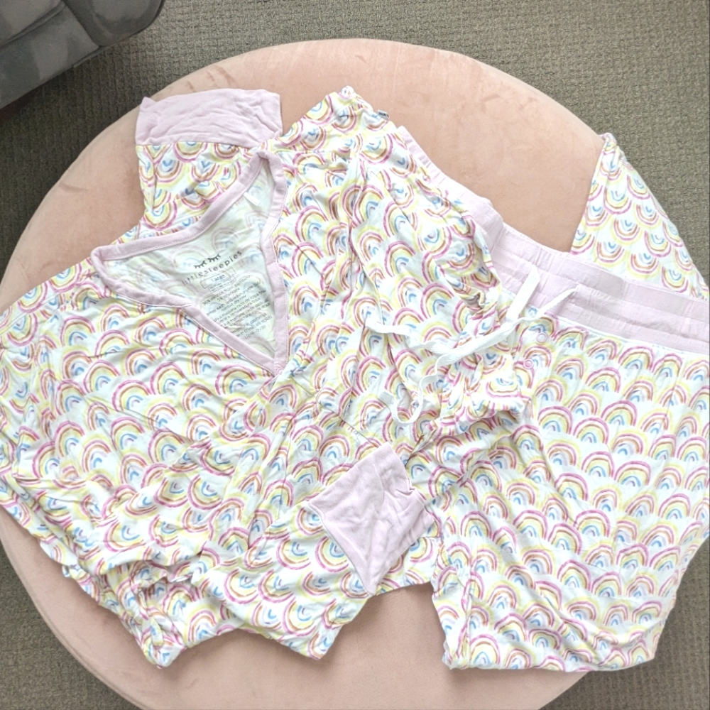 Little Sleepies pink rainbows women's pajamas set large